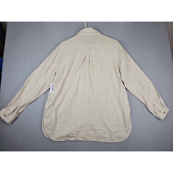 New Old Navy Linen-Blend Button-Down The Boyfriend Shirt Size Medium Beige $40 - Picture 10 of 12